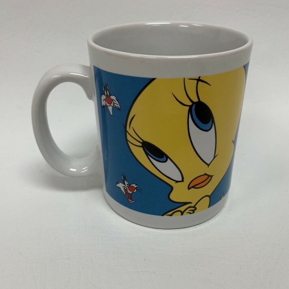 1998 Looney Tunes Warner Bros Tweety Bird Sylvester Cat 3 3/4" Mug Cup by Gibson